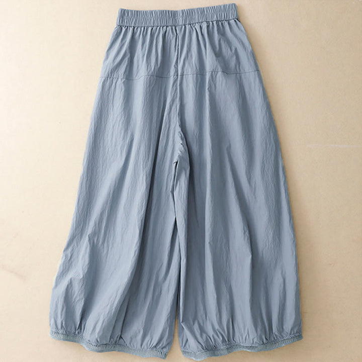 Buddha Stones Casual Hem Hollow Design Women's Cotton 7-8 Length Wide Leg Pants With Pockets - image 1