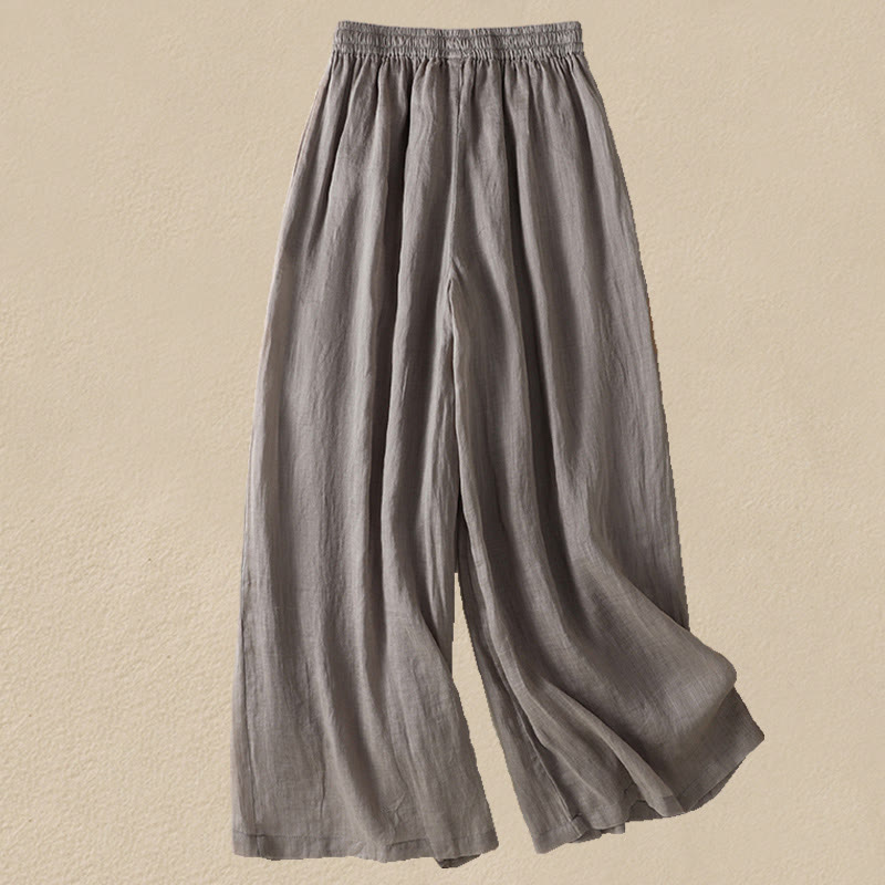 Buddha Stones Commute Embroidery Drawstring Women's Cotton Wide Leg Pants With Pockets