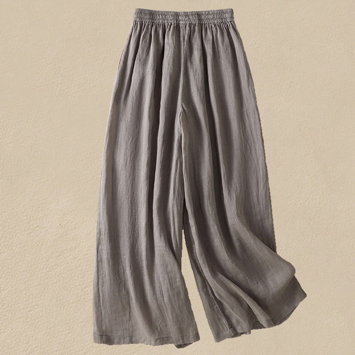 Buddha Stones Commute Embroidery Drawstring Women's Cotton Wide Leg Pants With Pockets