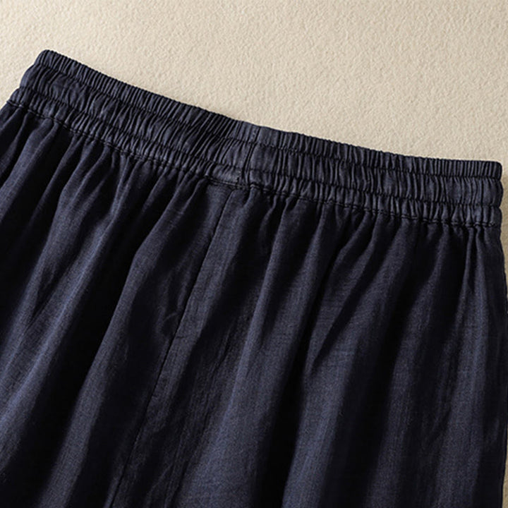 Buddha Stones Commute Embroidery Drawstring Women's Cotton Wide Leg Pants With Pockets