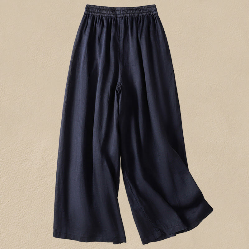 Buddha Stones Commute Embroidery Drawstring Women's Cotton Wide Leg Pants With Pockets - image 1