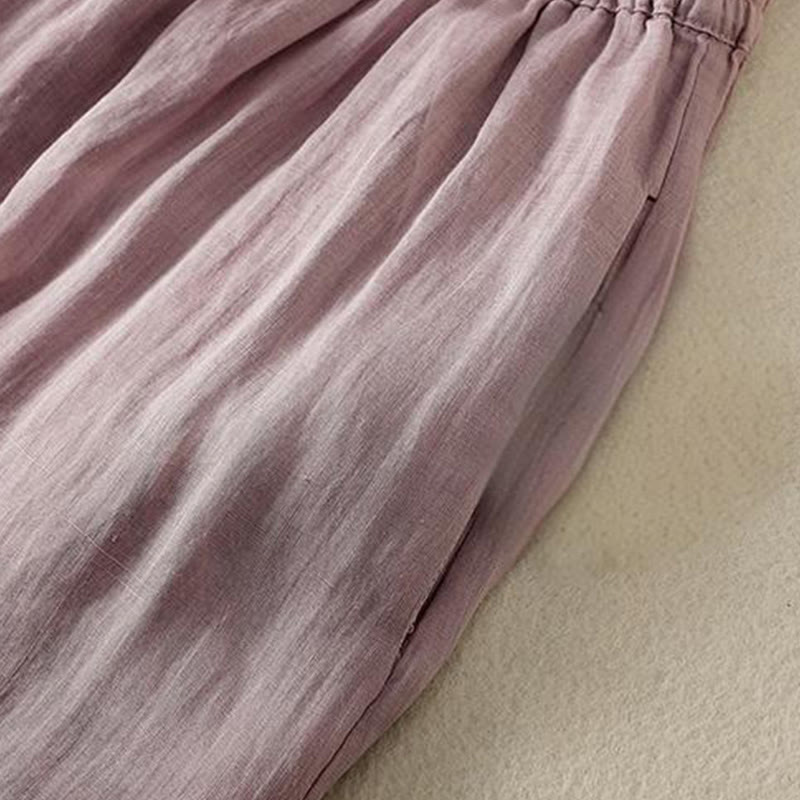 Buddha Stones Commute Embroidery Drawstring Women's Cotton Wide Leg Pants With Pockets - image 39