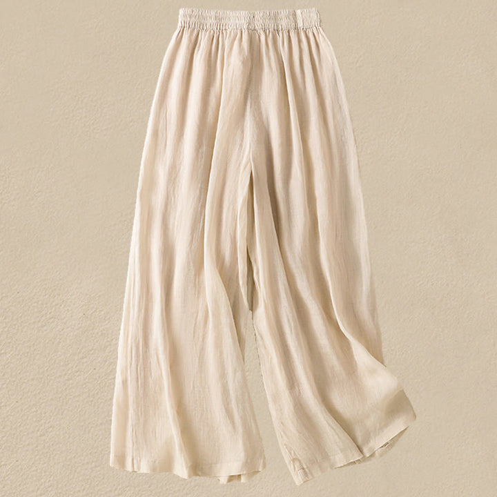 Buddha Stones Commute Embroidery Drawstring Women's Cotton Wide Leg Pants With Pockets - image 8