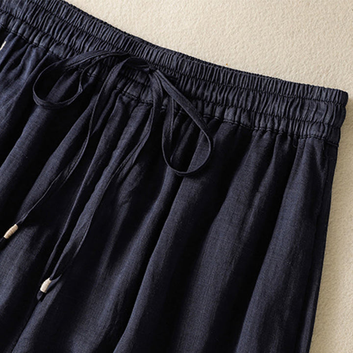 Buddha Stones Commute Embroidery Drawstring Women's Cotton Wide Leg Pants With Pockets - image 2