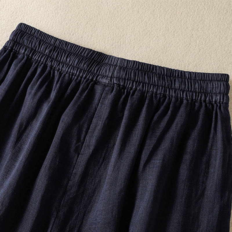 Buddha Stones Commute Embroidery Drawstring Women's Cotton Wide Leg Pants With Pockets - image 5