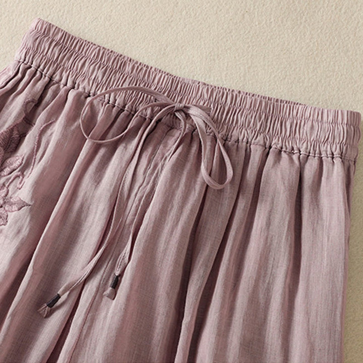 Buddha Stones Commute Embroidery Drawstring Women's Cotton Wide Leg Pants With Pockets - image 36