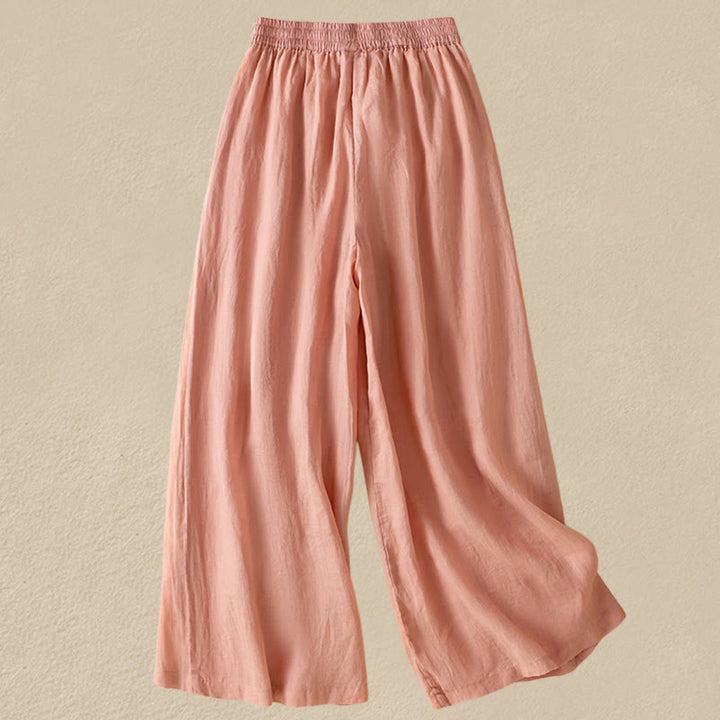 Buddha Stones Commute Embroidery Drawstring Women's Cotton Wide Leg Pants With Pockets - image 18