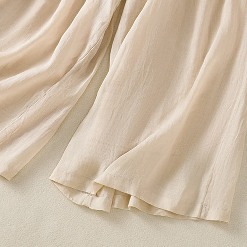 Buddha Stones Commute Embroidery Drawstring Women's Cotton Wide Leg Pants With Pockets - image 16