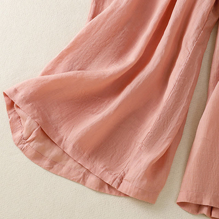 Buddha Stones Commute Embroidery Drawstring Women's Cotton Wide Leg Pants With Pockets - image 24