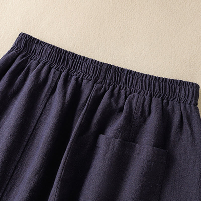 Buddha Stones Plain Simple Design High Waist Women's Cotton Linen Harem Pants With Pockets - image 22