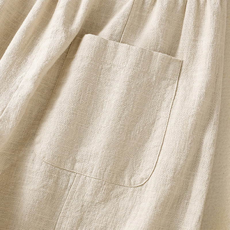 Buddha Stones Plain Simple Design High Waist Women's Cotton Linen Harem Pants With Pockets - image 8