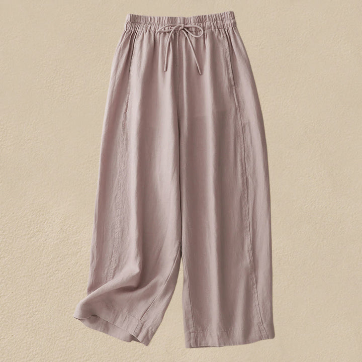 Buddha Stones Vintage Pure Color Drawstring Women's Cotton Linen Ankle-Length Pants With Pockets