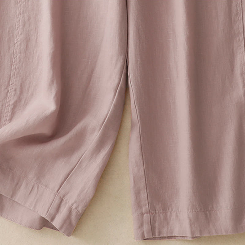 Buddha Stones Vintage Pure Color Drawstring Women's Cotton Linen Ankle-Length Pants With Pockets