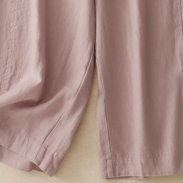 Buddha Stones Vintage Pure Color Drawstring Women's Cotton Linen Ankle-Length Pants With Pockets