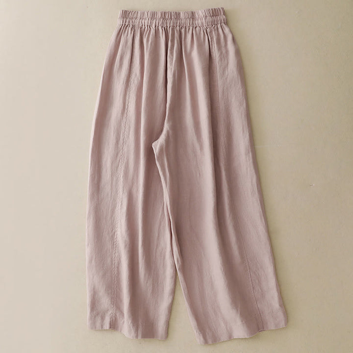 Buddha Stones Vintage Pure Color Drawstring Women's Cotton Linen Ankle-Length Pants With Pockets