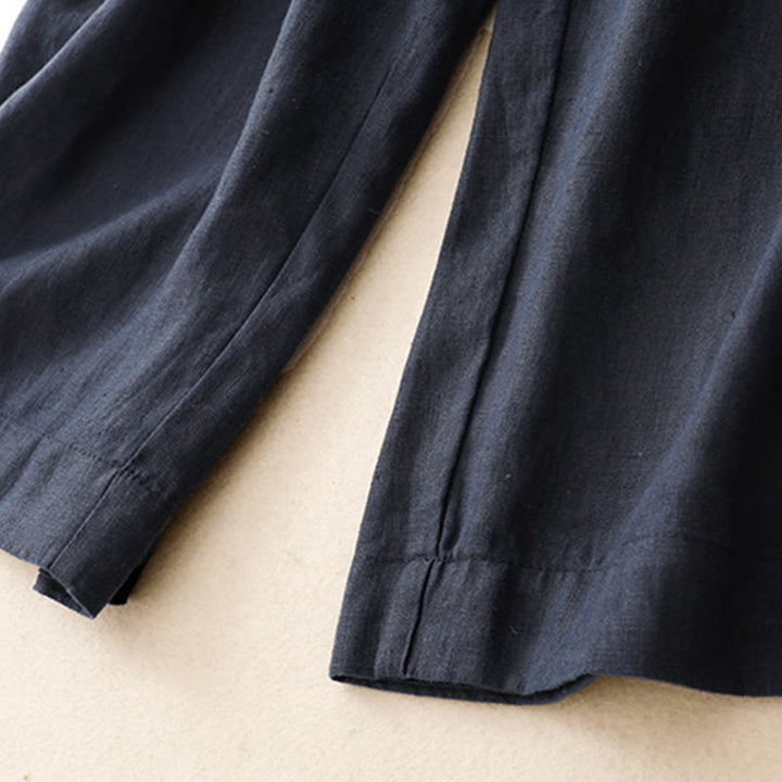 Buddha Stones Vintage Pure Color Drawstring Women's Cotton Linen Ankle-Length Pants With Pockets