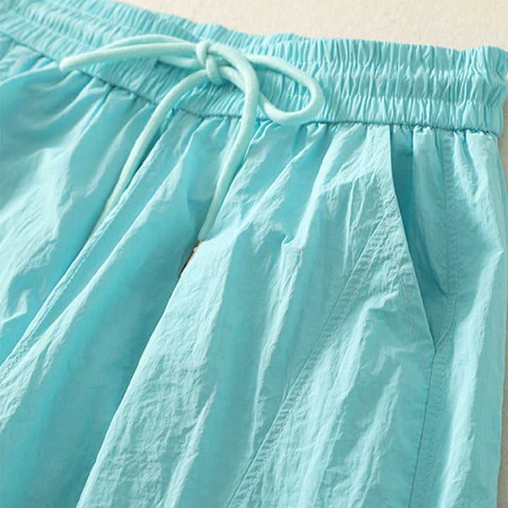 Buddha Stones Summer Vintage Plain Drawstring Cuffed Women's Pants With Pockets