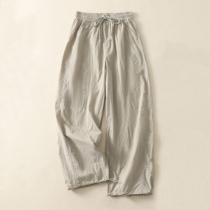 Buddha Stones Summer Vintage Plain Drawstring Cuffed Women's Pants With Pockets