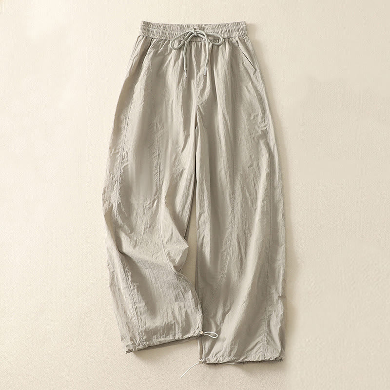 Buddha Stones Summer Vintage Plain Drawstring Cuffed Women's Pants With Pockets - Tan - US8-10，UK/AU12-14，EU40-42 (2XL) - image 0