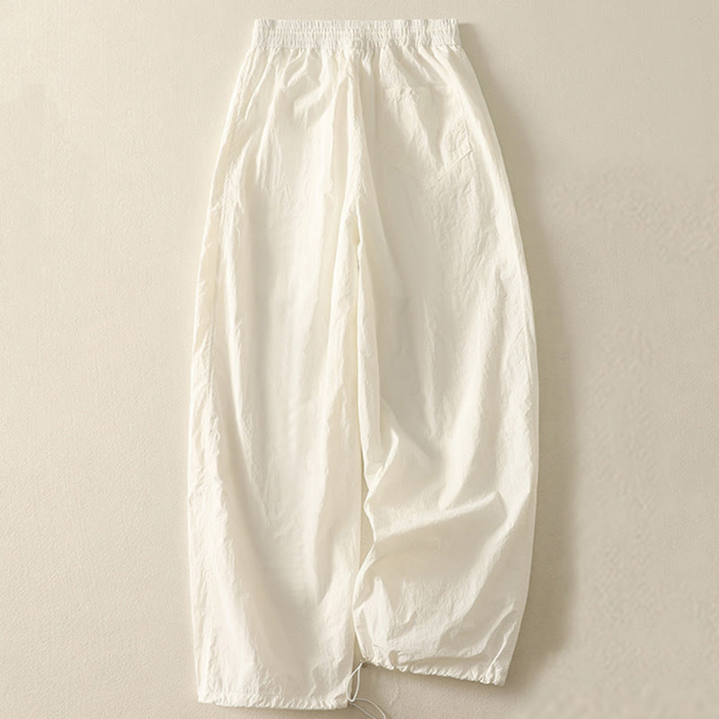 Buddha Stones Summer Vintage Plain Drawstring Cuffed Women's Pants With Pockets