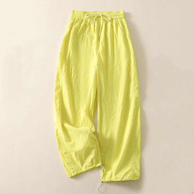 Buddha Stones Summer Vintage Plain Drawstring Cuffed Women's Pants With Pockets
