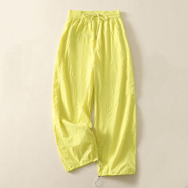 Buddha Stones Summer Vintage Plain Drawstring Cuffed Women's Pants With Pockets