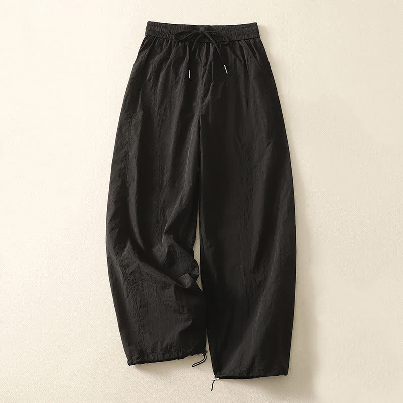 Buddha Stones Summer Vintage Plain Drawstring Cuffed Women's Pants With Pockets