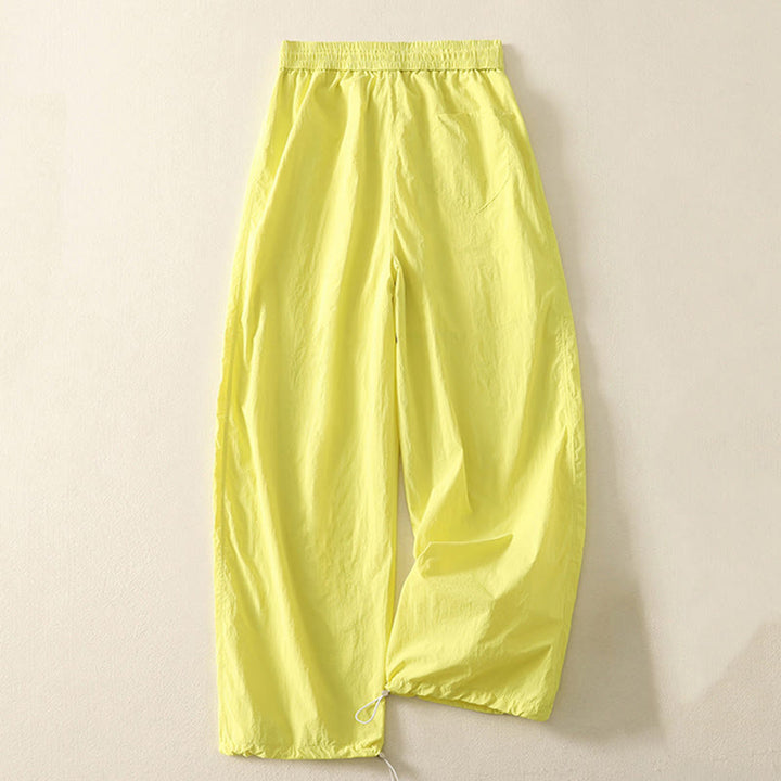Buddha Stones Summer Vintage Plain Drawstring Cuffed Women's Pants With Pockets