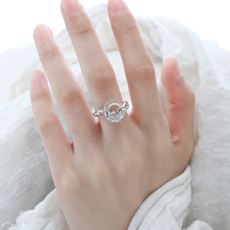 Buddha Stones 925 Sterling Silver Peace Buckle Chalcedony Harmony Ring - image 6