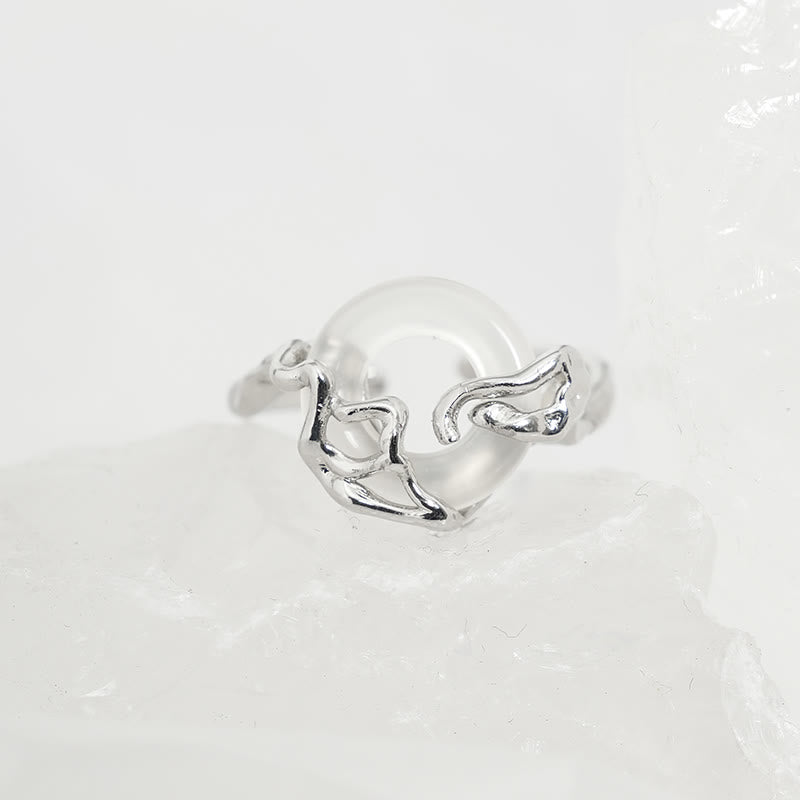 Buddha Stones 925 Sterling Silver Peace Buckle Chalcedony Harmony Ring - image 3