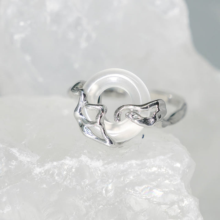 Buddha Stones 925 Sterling Silver Peace Buckle Chalcedony Harmony Ring - image 2