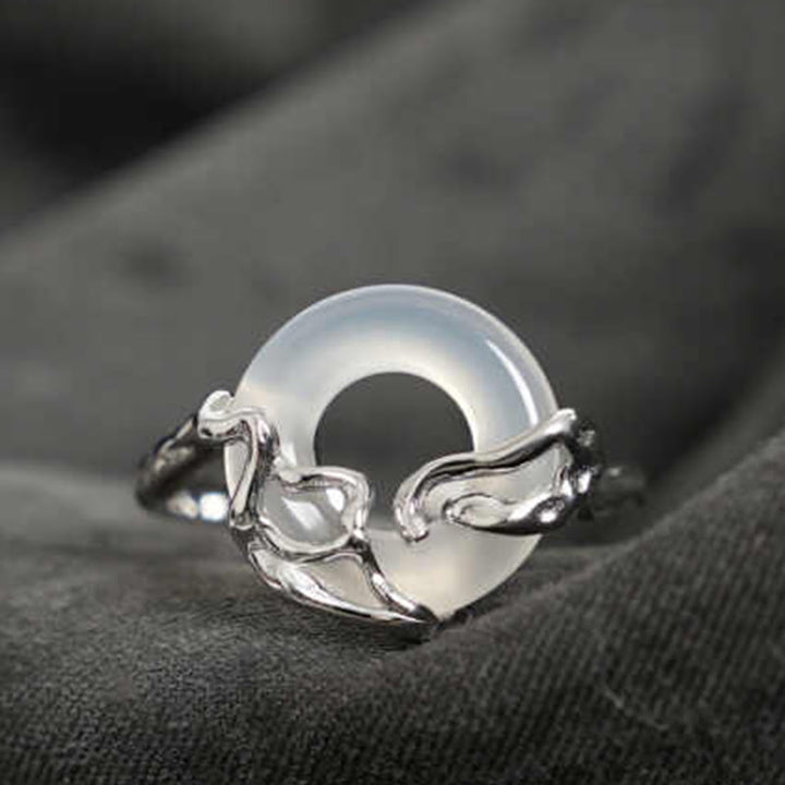 Buddha Stones 925 Sterling Silver Peace Buckle Chalcedony Harmony Ring - Chalcedony(Ring Size: 52-58mm) - image 1