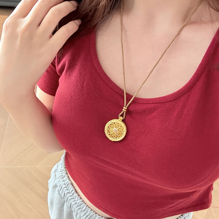 Buddha Stones Om Mani Padme Hum Openable Copper Plated Gold Wealth Necklace Pendant - image 4