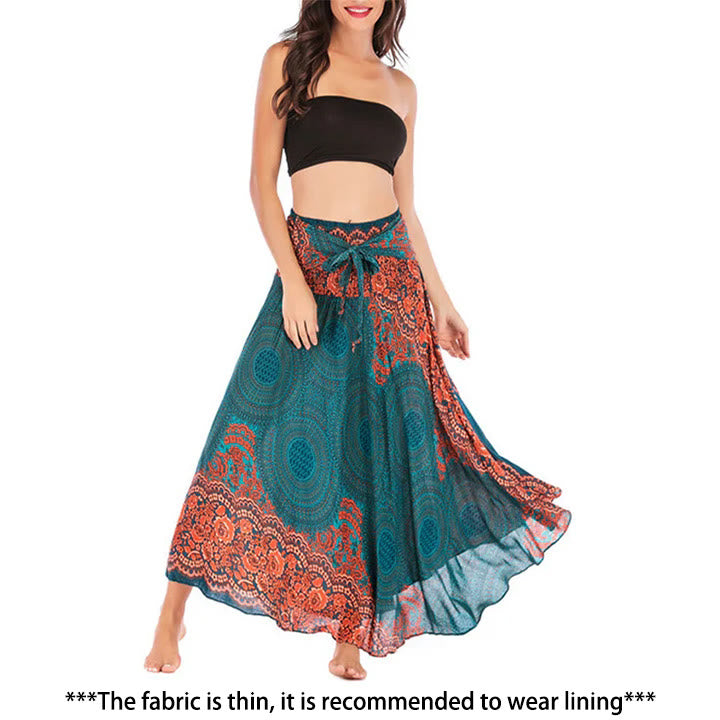Buddha Stones Two Style Wear Bohemian Compass Rose Flower Lace-up Skirt Dress