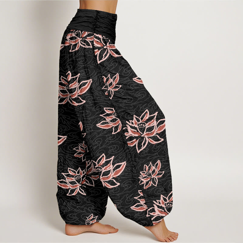 Buddha Stones Casual Lotus Line Pattern Women's Elastic Waist Harem Pants - image 1