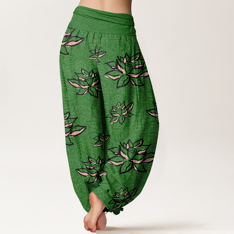 Buddha Stones Casual Lotus Line Pattern Women's Elastic Waist Harem Pants - image 6