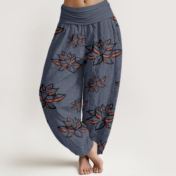 Buddha Stones Casual Lotus Line Pattern Women's Elastic Waist Harem Pants - MidnightBlue - US22，UK/AU26，EU54 (6XL) - image 7