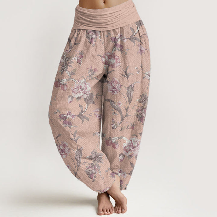 Buddha Stones Pure Cotton Casual Pink Flowers Pattern Women's Elastic Waist Harem Pants - SandyBrown - US22，UK/AU26，EU54 (6XL) - image 6