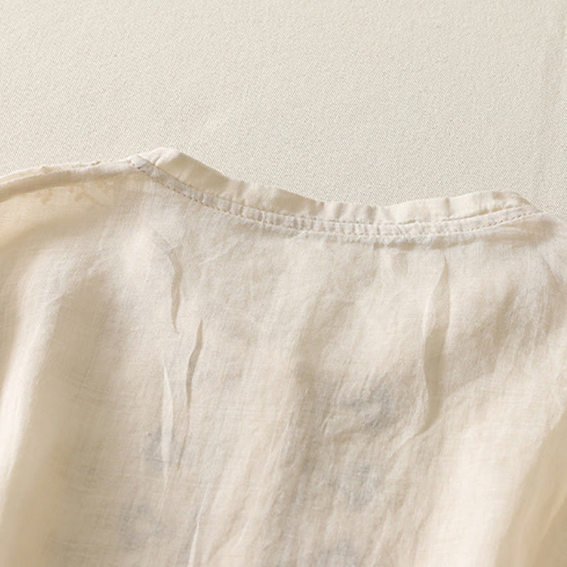 Buddha Stones Symmetrical Embroidery Cotton Linen Women's Half Sleeves Shirt - image 22