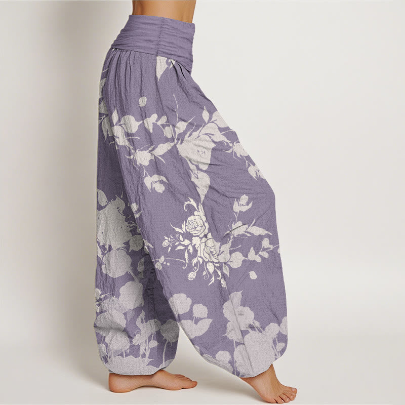 Buddha Stones Pure Cotton Blooming Budding Flowers Pattern Women's Elastic Waist Harem Pants - image 11