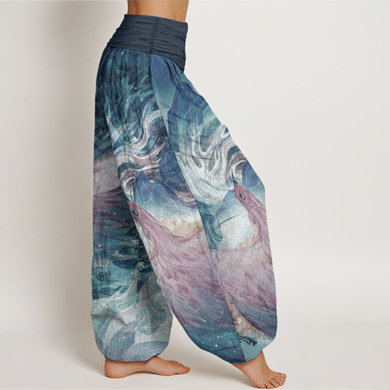 Buddha Stones Pure Cotton Mythical Creature Pattern Women's Elastic Waist Harem Pants - image 2