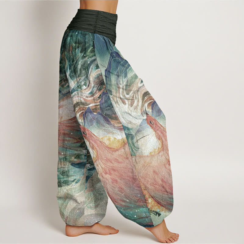 Buddha Stones Pure Cotton Mythical Creature Pattern Women's Elastic Waist Harem Pants - image 8