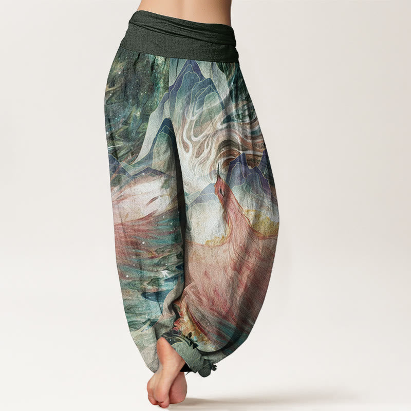Buddha Stones Pure Cotton Mythical Creature Pattern Women's Elastic Waist Harem Pants - image 7