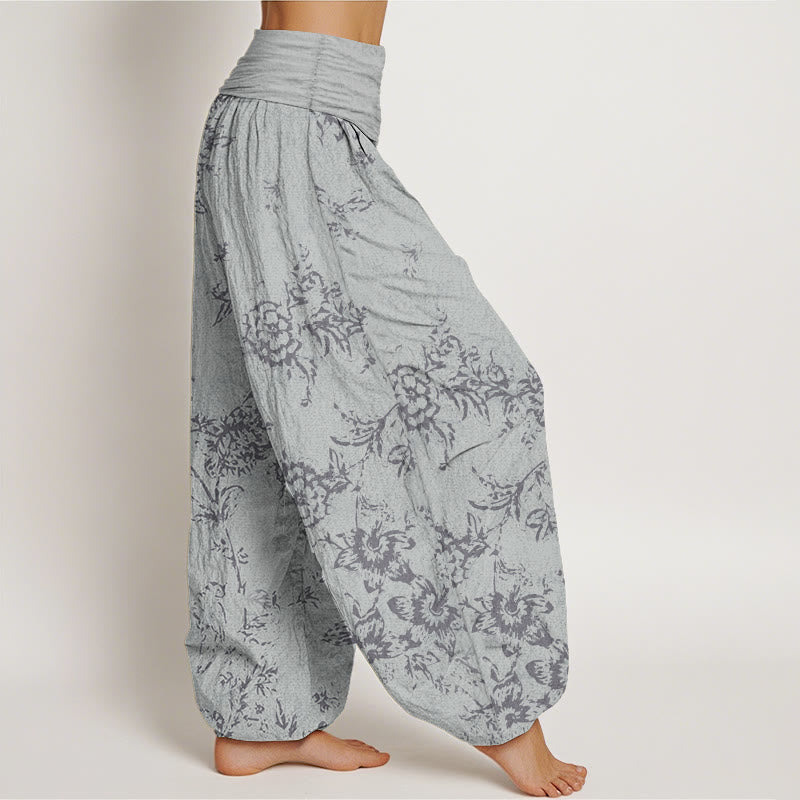 Buddha Stones Pure Cotton Flowers Pattern Women's Elastic Waist Harem Pants - image 2