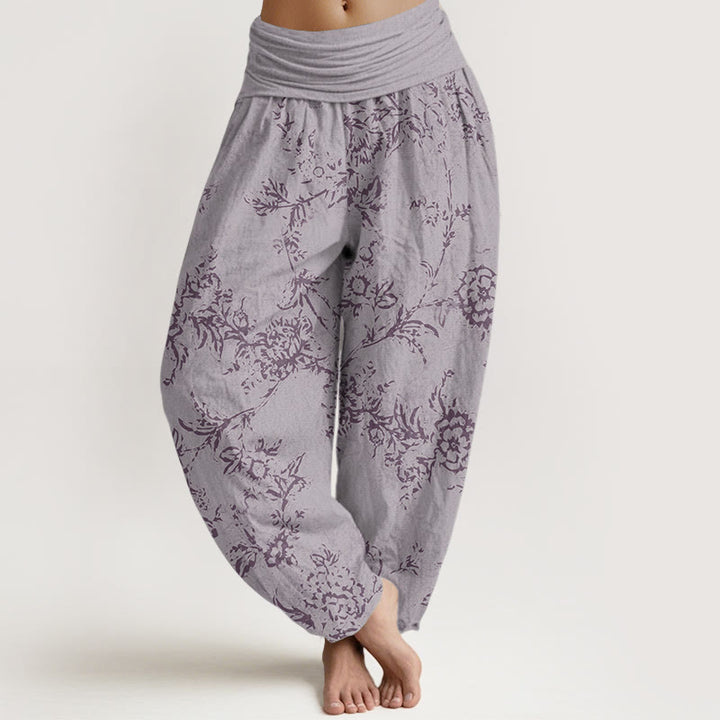 Buddha Stones Pure Cotton Flowers Pattern Women's Elastic Waist Harem Pants - Plum - US22，UK/AU26，EU54 (6XL) - image 9