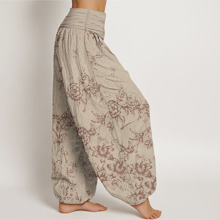 Buddha Stones Pure Cotton Flowers Pattern Women's Elastic Waist Harem Pants - image 8