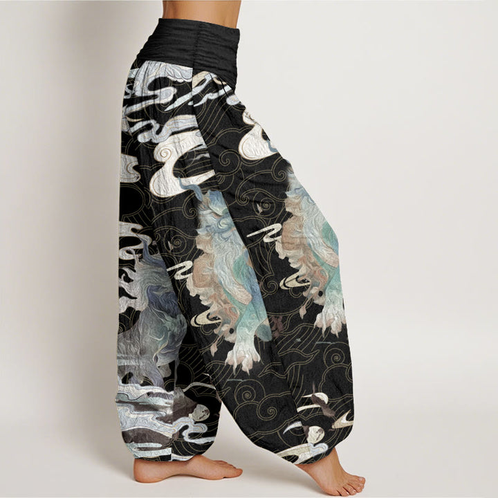 Buddha Stones Pure Cotton PiXiu Auspicious Clouds Pattern Women's Elastic Waist Harem Pants - image 2