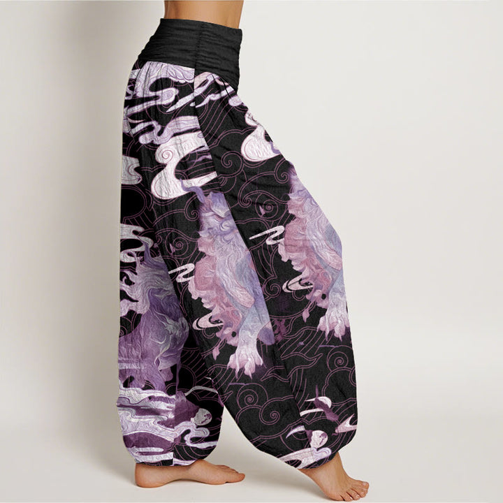 Buddha Stones Pure Cotton PiXiu Auspicious Clouds Pattern Women's Elastic Waist Harem Pants - image 8