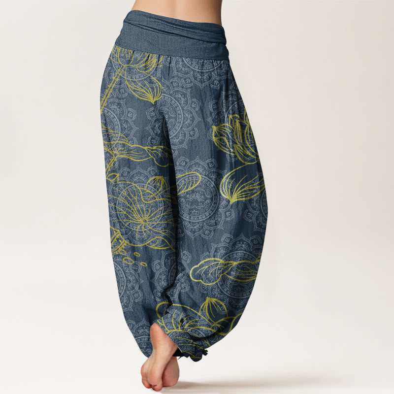 Buddha Stones Pure Cotton Golden Lotus Mandala Pattern Women's Elastic Waist Harem Pants - image 7
