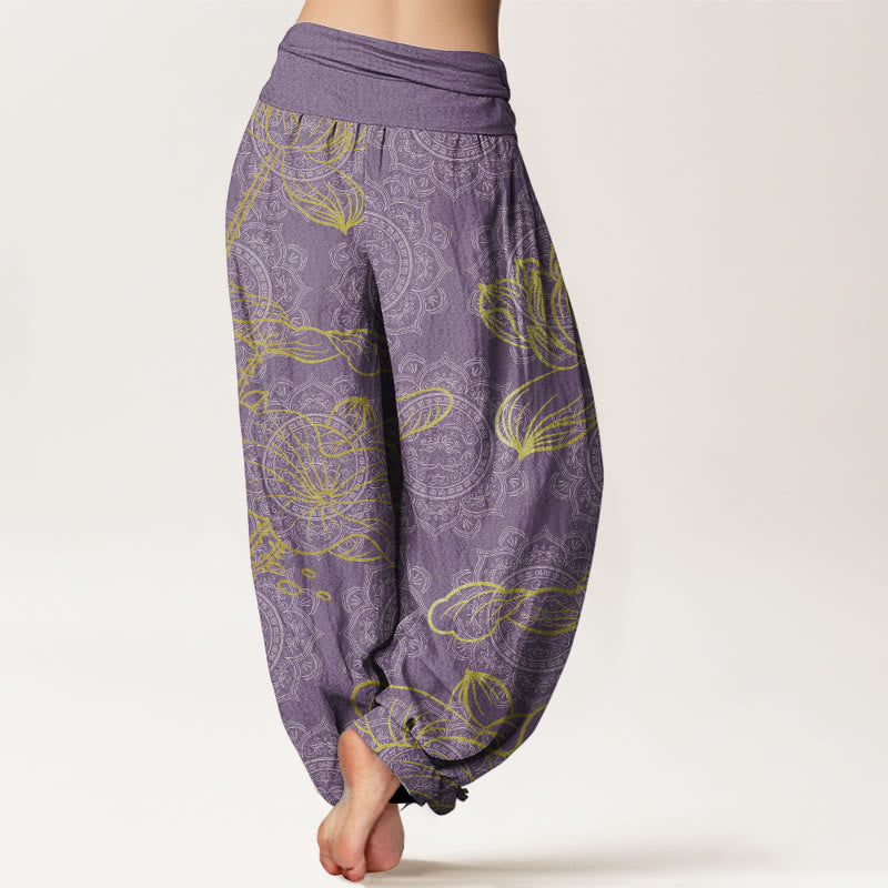 Buddha Stones Pure Cotton Golden Lotus Mandala Pattern Women's Elastic Waist Harem Pants - image 10